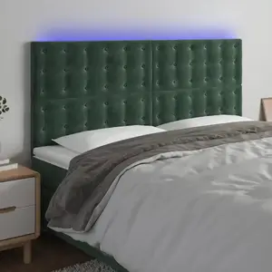 vidaXL Tête de lit à LED Vert foncé 180x5x118/128 cm Velours pas cher