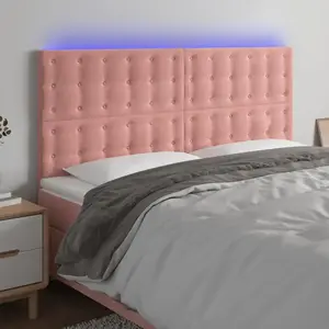vidaXL Tête de lit à LED Rose 160x5x118/128 cm Velours pas cher