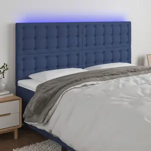 vidaXL Tête de lit à LED Bleu 200x5x118/128 cm Tissu pas cher