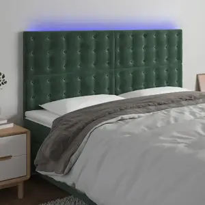 vidaXL Tête de lit à LED Vert foncé 200x5x118/128 cm Velours pas cher