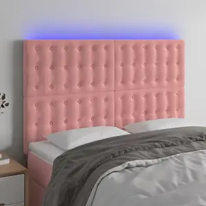 vidaXL Tête de lit à LED Rose 144x5x118/128 cm Velours pas cher