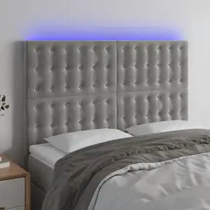 vidaXL Tête de lit à LED Gris clair 144x5x118/128 cm Velours pas cher
