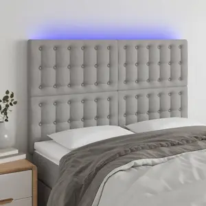 vidaXL Tête de lit à LED Gris clair 144x5x118/128 cm Tissu pas cher