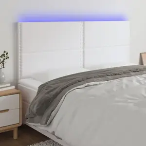 vidaXL Tête de lit à LED Blanc 200x5x118/128 cm Similicuir pas cher