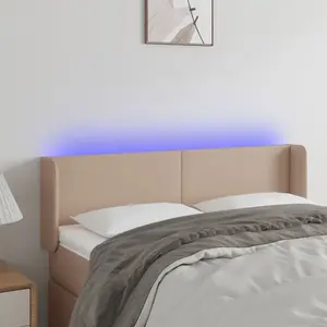 vidaXL Tête de lit à LED Cappuccino 147x16x78/88 cm Similicuir pas cher