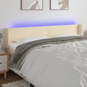 vidaXL Tête de lit à LED Crème 203x16x78/88 cm Tissu pas cher