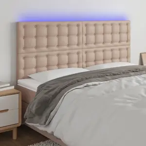 Comparateur de prix : vidaXL Tête de lit à LED Cappuccino 200x5x118/128 cm Similicuir