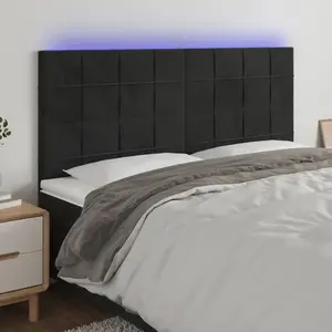 vidaXL Tête de lit à LED Noir 160x5x118/128 cm Velours pas cher