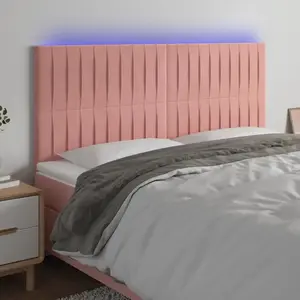vidaXL Tête de lit à LED Rose 160x5x118/128 cm Velours pas cher