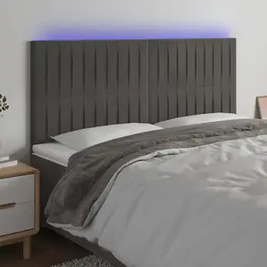 vidaXL Tête de lit à LED Gris foncé 180x5x118/128 cm Velours pas cher