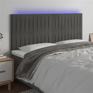 vidaXL Tête de lit à LED Gris foncé 160x5x118/128 cm Velours pas cher