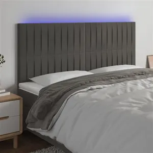 vidaXL Tête de lit à LED Gris foncé 200x5x118/128 cm Velours pas cher