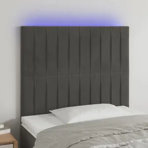 vidaXL Tête de lit à LED Gris foncé 90x5x118/128 cm Velours pas cher