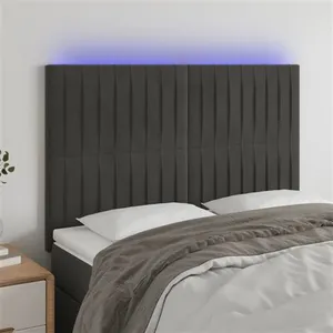 vidaXL Tête de lit à LED Gris foncé 144x5x118/128 cm Velours pas cher