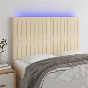 vidaXL Tête de lit à LED Crème 144x5x118/128 cm Tissu pas cher