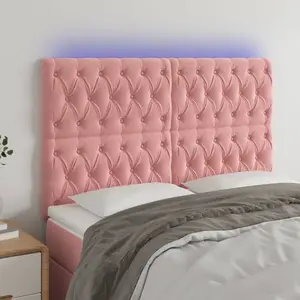 vidaXL Tête de lit à LED Rose 160x7x118/128 cm Velours pas cher