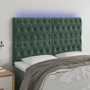 vidaXL Tête de lit à LED Vert foncé 160x7x118/128 cm Velours pas cher