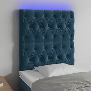 vidaXL Tête de lit à LED Bleu foncé 80x7x118/128 cm Velours pas cher