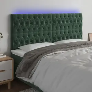 vidaXL Tête de lit à LED Vert foncé 200x7x118/128 cm Velours pas cher