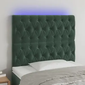 vidaXL Tête de lit à LED Vert foncé 90x7x118/128 cm Velours pas cher