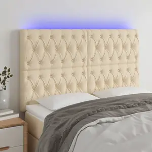vidaXL Tête de lit à LED Crème 160x7x118/128 cm Tissu pas cher
