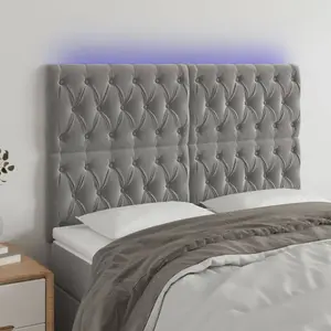 vidaXL Tête de lit à LED Gris clair 144x7x118/128 cm Velours pas cher