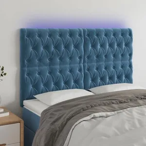 vidaXL Tête de lit à LED Bleu foncé 144x7x118/128 cm Velours pas cher