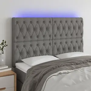 vidaXL Tête de lit à LED Gris foncé 144x7x118/128 cm Tissu pas cher