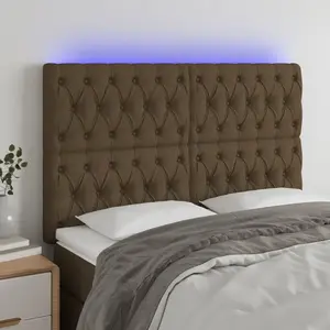 vidaXL Tête de lit à LED Marron foncé 144x7x118/128 cm Tissu pas cher