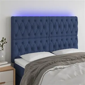 vidaXL Tête de lit à LED Bleu 144x7x118/128 cm Tissu pas cher