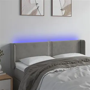vidaXL Tête de lit à LED Gris clair 147x16x78/88 cm Velours pas cher