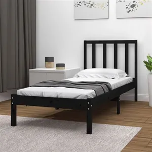 vidaXL Cadre de lit Noir Bois de pin massif 75x190 cm Petit simple pas cher
