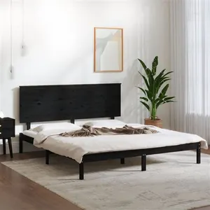 vidaXL Cadre de lit Noir Bois de pin massif 200x200 cm pas cher