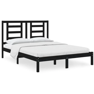 vidaXL Cadre de lit Noir Bois de pin massif 140x190 cm pas cher