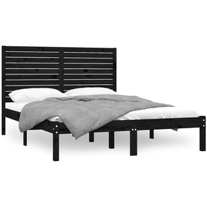 vidaXL Cadre de lit Noir Bois massif 150x200 cm Très grand pas cher