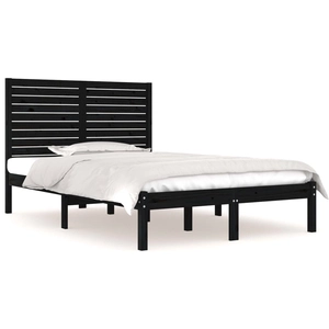 vidaXL Cadre de lit Noir Bois massif 140x190 cm pas cher