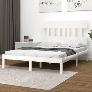 vidaXL Cadre de lit Blanc Bois massif 140x200 cm pas cher