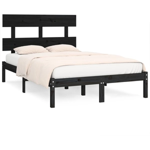 vidaXL Cadre de lit Noir Bois massif 140x190 cm pas cher