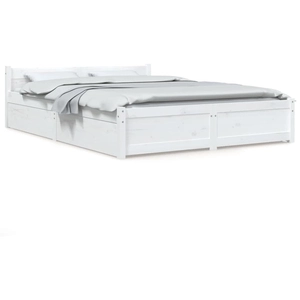 vidaXL Cadre de lit avec tiroirs Blanc 135x190 cm Double