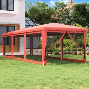 Comparateur de prix : vidaXL Tente de fête avec 8 parois latérales en maille Rouge 3x9m PEHD