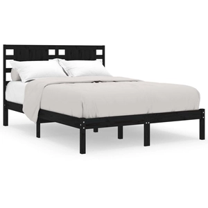 vidaXL Cadre de lit Noir Bois de pin massif 140x190 cm pas cher