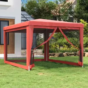 vidaXL Tente de fête avec 4 parois latérales en maille Rouge 3x4m PEHD pas cher