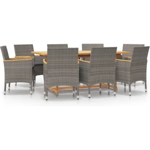 vidaXL Ensemble à manger de jardin 9 pcs avec coussins Gris pas cher