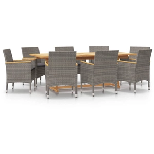 vidaXL Ensemble à manger de jardin 9 pcs avec coussins Gris pas cher