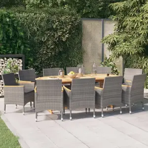 vidaXL Ensemble à manger de jardin 11 pcs avec coussins Gris pas cher