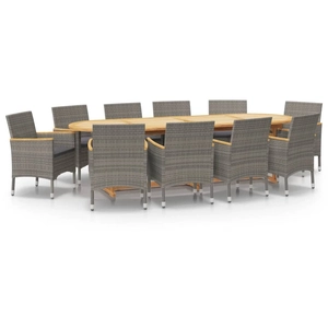 vidaXL Ensemble à manger de jardin 11 pcs avec coussins Gris pas cher