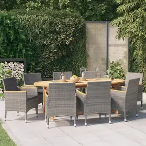 vidaXL Ensemble à manger de jardin 9 pcs avec coussins Gris pas cher