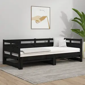 vidaXL Lit coulissant Noir Bois de pin solide 2x(80x200) cm pas cher