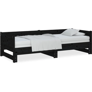 vidaXL Lit coulissant Noir Bois de pin solide 2x(90x200) cm pas cher
