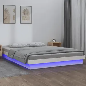 Comparateur de prix : vidaXL Cadre de lit à LED blanc 140x190 cm bois massif